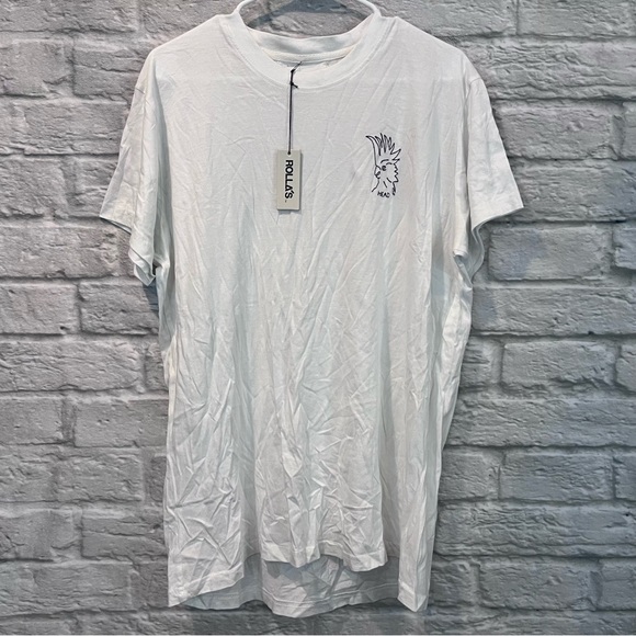 NWT Rollas Men’s Medium Bird Head Chain Stitch White T-shirt - Picture 2 of 7